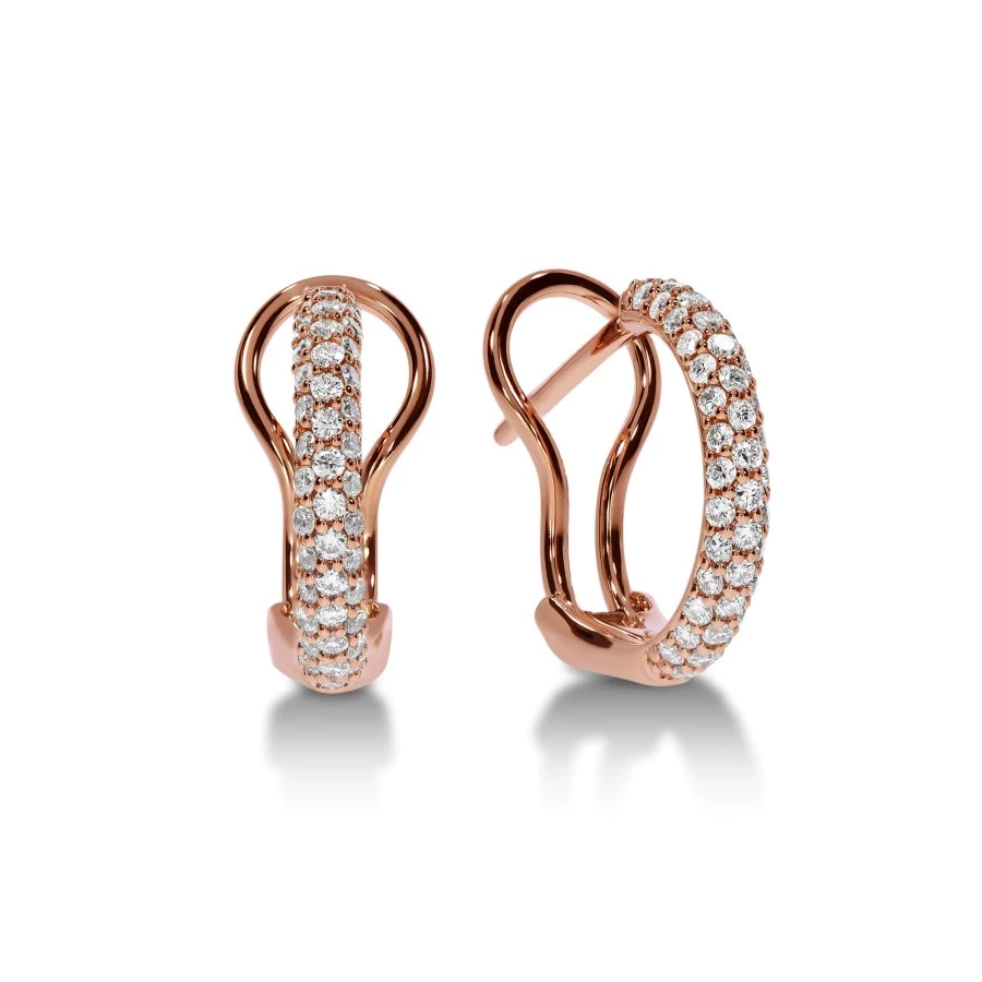 Créoles en or rose serties de diamants ronds, modèle Lumière, vue de face avec un design raffiné et intemporel.