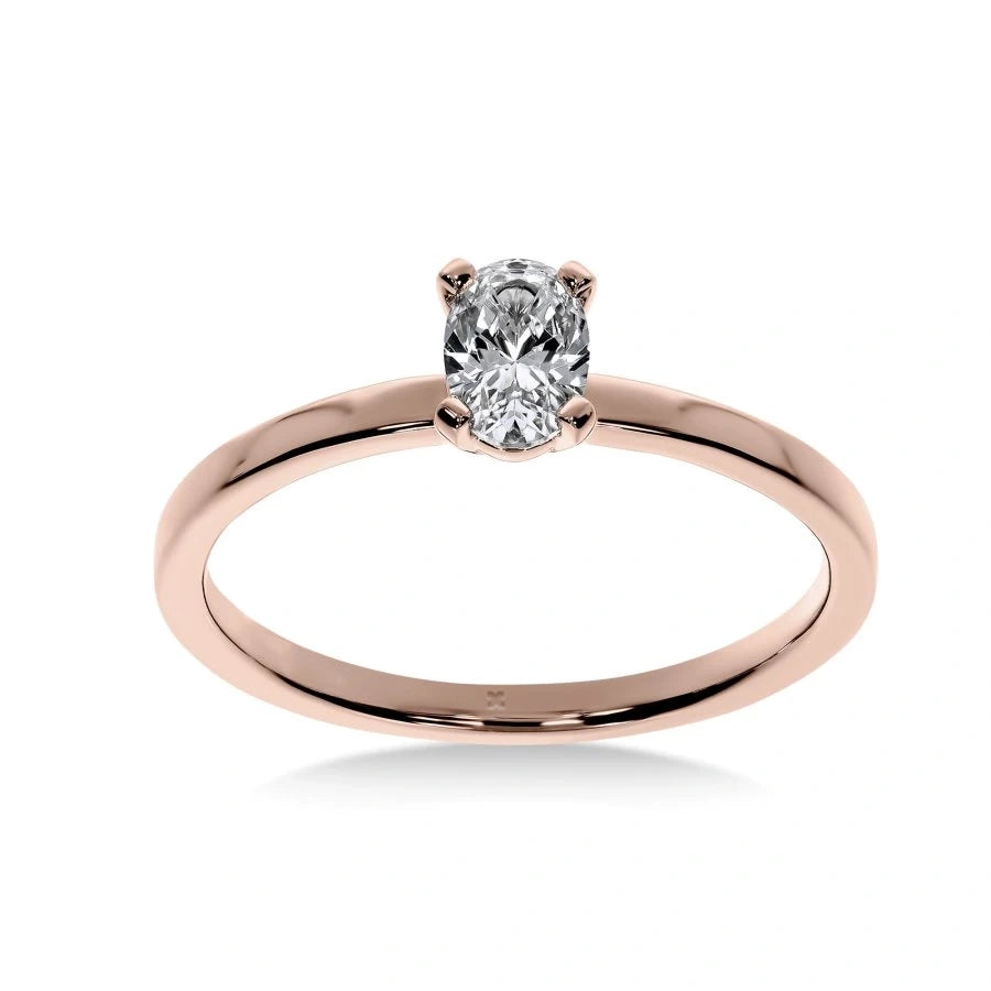 Bague de fiançailles Fascination Diamant Ovale en or rose avec diamant ovale certifié GIA, vue de face.
