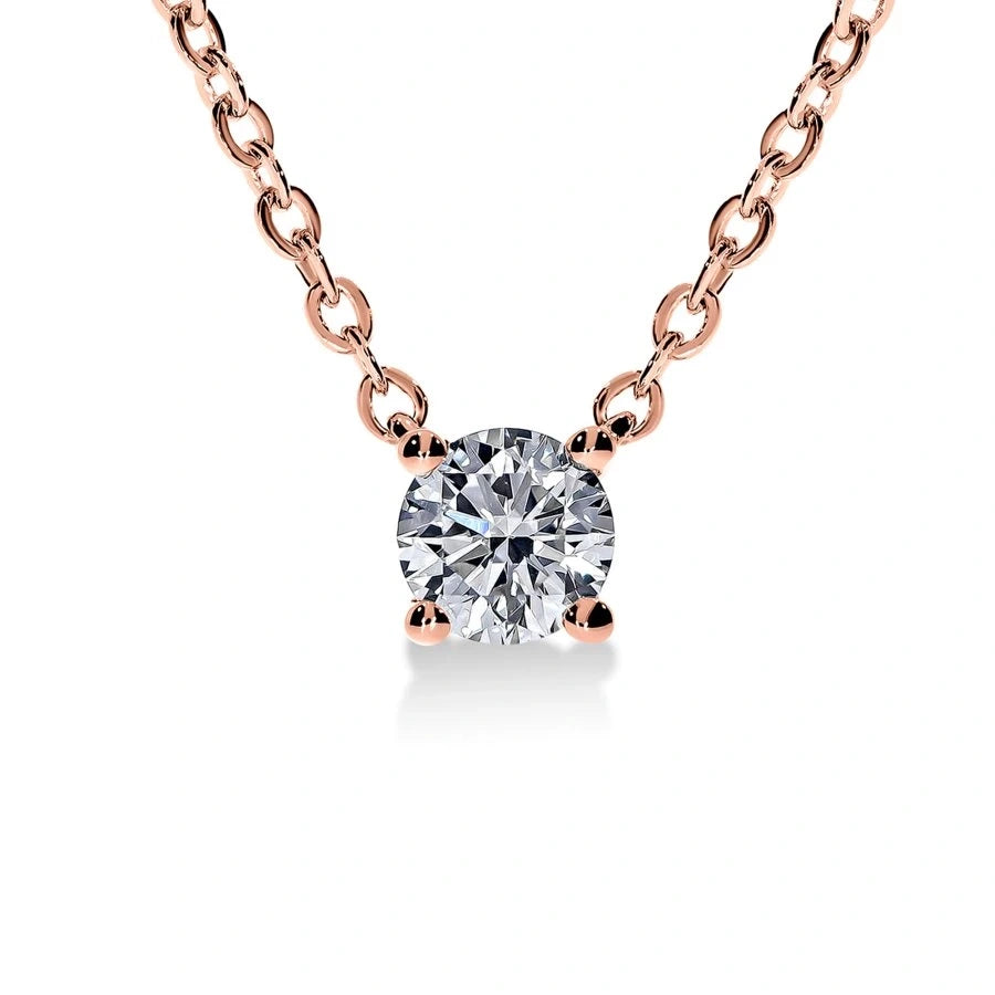 Pendentif en or rose avec diamant taille rond, modèle Élégance Pure, vue de face révélant un design raffiné.