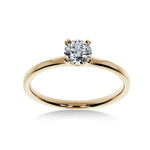 Bague de fiançailles Fascination en or jaune avec diamant rond brillant certifié GIA, vue de face.