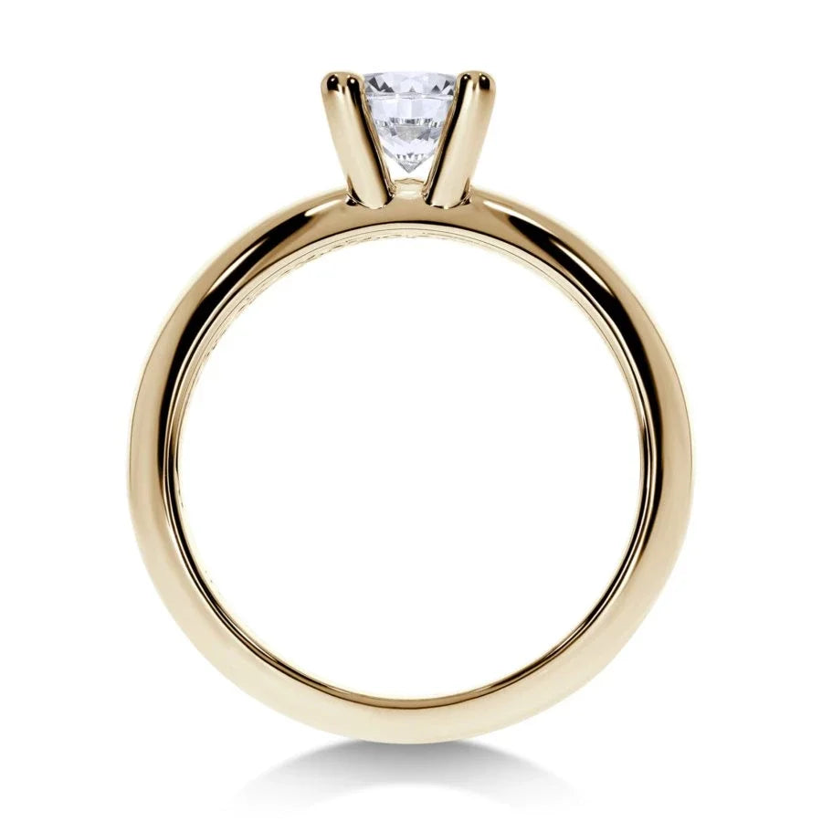 Profil de la bague Solitaire Promesse en or jaune, brillance du diamant GIA mise en valeur.