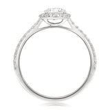 Bague Halo diamant ovale en or blanc  avec pavage étincelant, vue latérale.