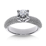 Bague de fiançailles Héritage Diamant Rond en or blanc avec pavage de 101 diamants, vue de face.