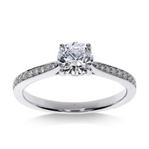 Bague de fiançailles Trésor Diamant Rond en or blanc avec diamant rond certifié GIA, vue de face.